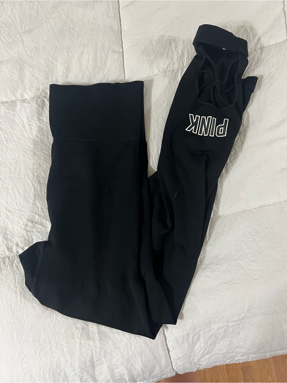 PINK Victoria's Secret Black Kids Ribbed High-Waist Leggings
